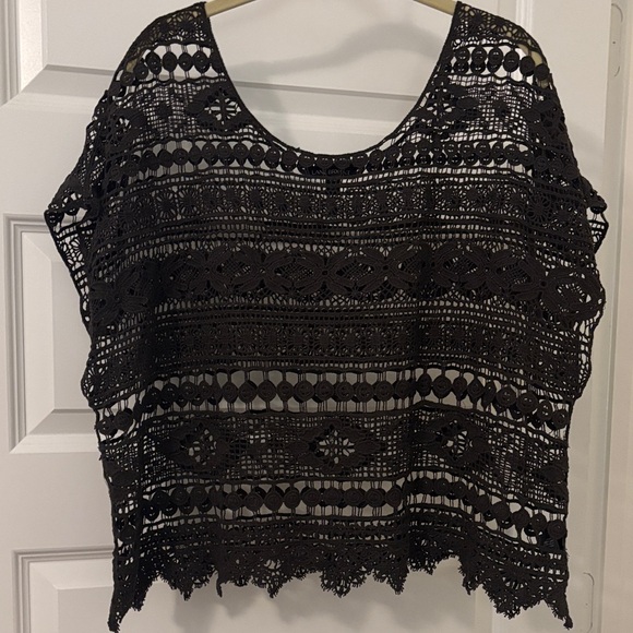 Lane Bryant Tops - Lane Bryant brown crochet lace top overlay SZ 18/20 plus size 100% cotton boho